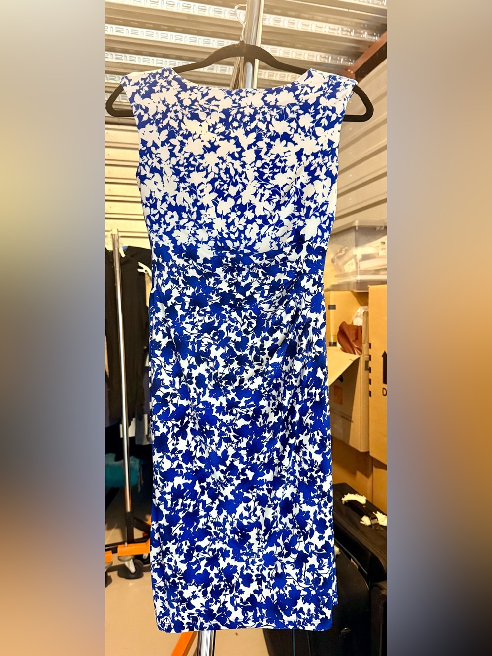 Lauren Ralph Lauren Blue and White Floral Midi Sheath Dress